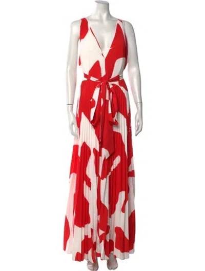 Pre-owned Milly Printed Long Dress In Red
