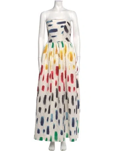 Pre-owned Milly Printed Long Dress In White