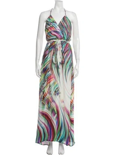 Pre-owned Milly Printed Long Dress In White