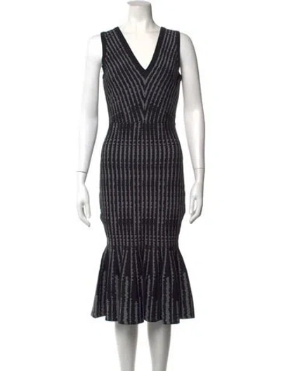 Pre-owned Milly Printed Midi Length Dress In Black