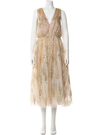 Pre-owned Milly Printed Midi Length Dress In Neutrals