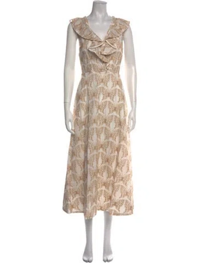 Pre-owned Milly Printed Midi Length Dress W/ Tags In Neutrals