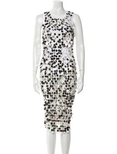 Pre-owned Milly Printed Midi Length Dress In White