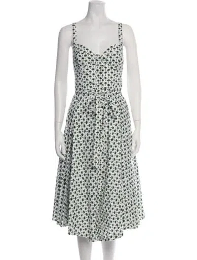 Pre-owned Milly Printed Midi Length Dress In White
