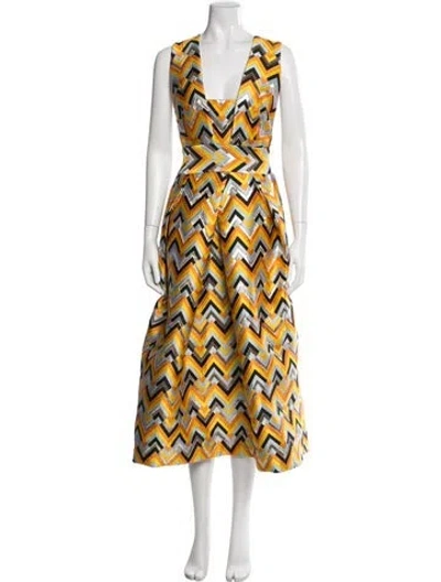 Pre-owned Milly Printed Midi Length Dress In Yellow