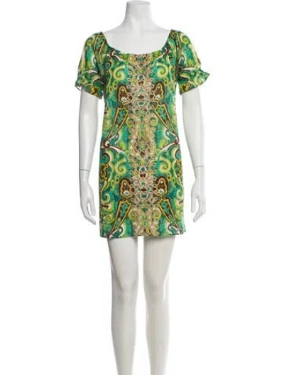 Pre-owned Milly Printed Mini Dress In Green