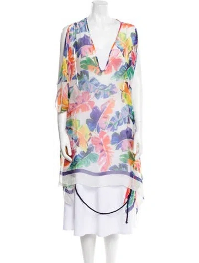 Pre-owned Milly Printed Ruffle Embellishment Cover-up In White