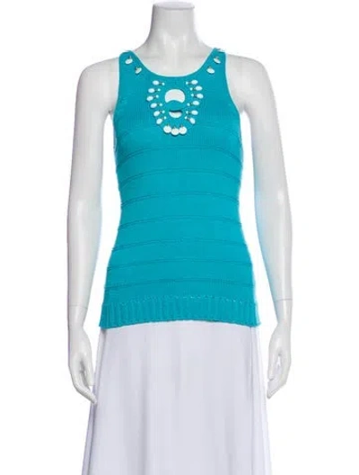 Pre-owned Milly Printed Scoop Neck Sweater In Blue