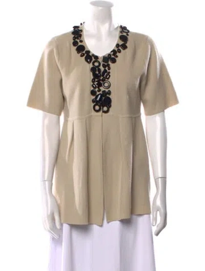 Pre-owned Milly Printed Scoop Neck Sweater In Neutral