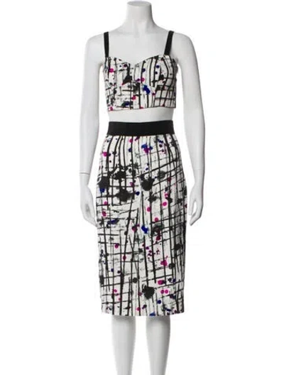 Pre-owned Milly Printed Skirt Set In White