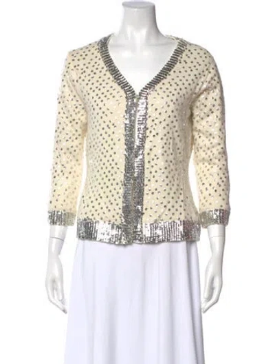 Pre-owned Milly Printed V-neck Sweater In Neutral