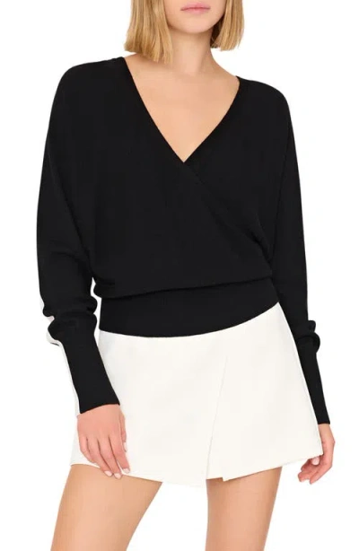 Milly Racer Surplice V-neck Sweater In Black/ecru