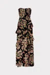 Milly Raelynn Burnout Velvet Ruffle Maxi Dress In Brown