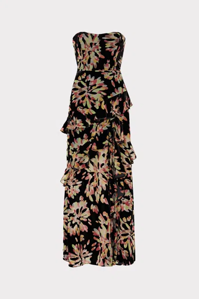 Milly Raelynn Burnout Velvet Ruffle Maxi Dress In Brown
