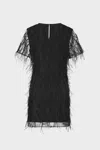 Milly Rana Feather Dress In Black In Black