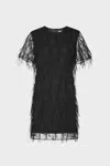 Milly Rana Feather Dress In Black In Black
