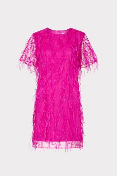 Milly Rana Feather Mini Dress In Fuchsia