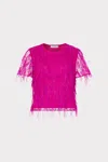 Milly Rava Feather Short Sleeve T-shirt In Fuchsia