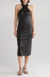 MILLY RAVEN FAUX LEATHER HALTER DRESS