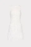 Milly Raven Metallic Tweed Feather Mini Dress In White