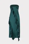 Milly Ravi Hammered Satin Ruffle Midi Dress In Green