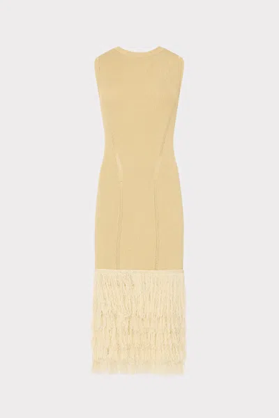 Milly Raz Metallic Fringe Midi Dress In Nude
