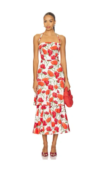 Milly Red Peonia Poplin Dress In Multi