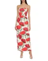 Milly Orion Red Peony Jacquard Strapless Dress In Red