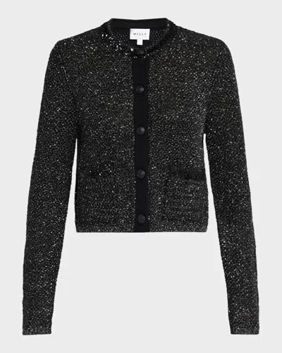 MILLY REECE METALLIC BUTTON-FRONT CARDIGAN
