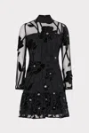 Milly Remington Velvet Fleur Mockneck Mini Dress In Black