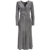 Milly Rhys Rhinetone Long Sleeve Midi Dress In Silver