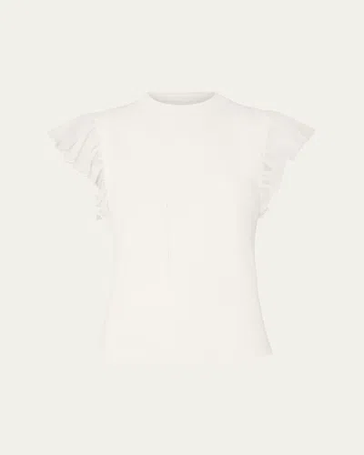 Milly Ribbed Chiffon Flutter-sleeve Top In Ecru