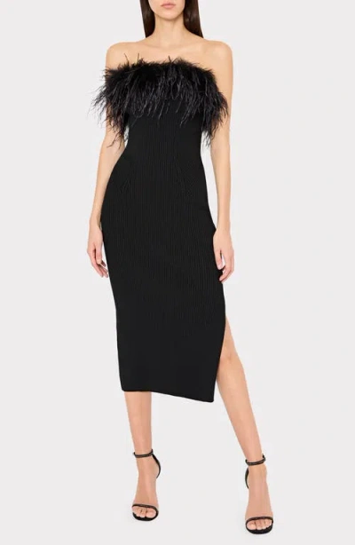 MILLY MILLY ROBENA FEATHER DETAIL MIDI DRESS