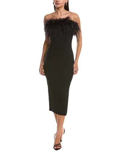 Milly Robena Feather Embellished Ribbed Midi Dress In Black