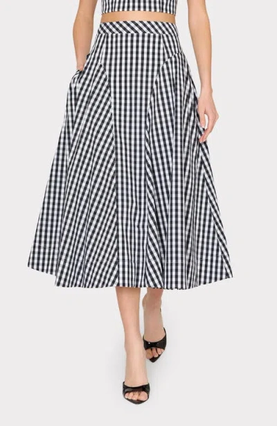 Milly Robin Gingham Midi Skirt In Black