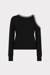Milly Roma Crystal Embellished Crew Neck Long Sleeve Top In Black