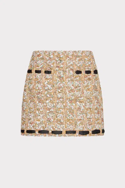 Milly Romina Tweed Ribbon Mini Skirt In Gold