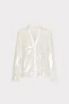 Milly Rory Solid Sequin Long Sleeve Blouse In White
