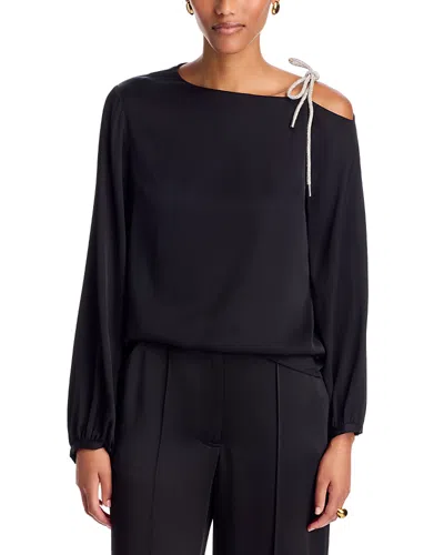 Milly Rory Stretch Silk Embellished Off-the-shoulder Top In Black