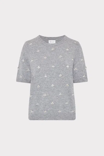 Milly Rosalyn Rhinestone Short Sleeve Sweater In Gray