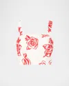 Milly Rose Embroidered Cotton Crop Top In Red/white