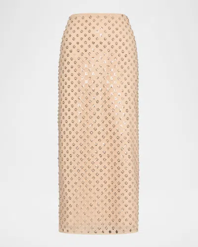 Milly Rosemary Sequin Embroidered Midi Skirt In Brown