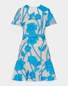 Milly Rosie Floral Applique Flounce Mesh Mini Dress In Blue