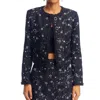 Milly Rounded Beaded Neckline Blazer In Black In Blue
