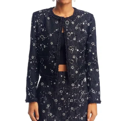 Milly Rounded Beaded Neckline Blazer In Black In Gray