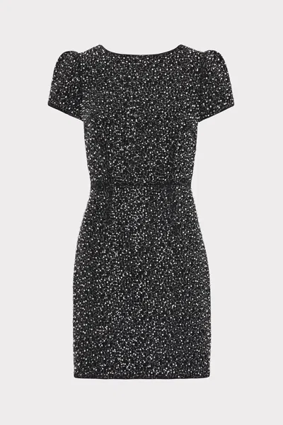Milly Rowen Beaded Tweed Mini Dress In Black