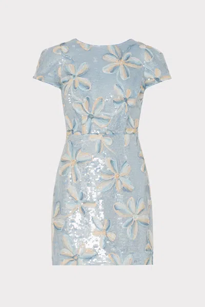 Milly Rowen Floral Embroidery Mesh Sequin Mini Dress In Periwinkle