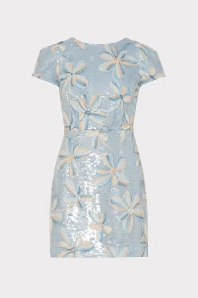 sachin and babi light blue dress Milly Rowen Floral Embroidery Mesh Sequin Mini Dress In Periwinkle