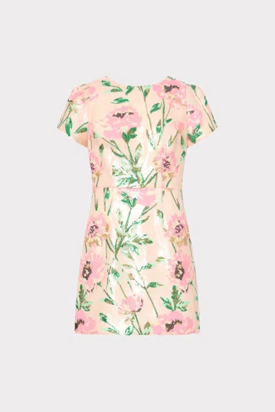 Milly Rowen Floral Sequin Mini Dress In Pink