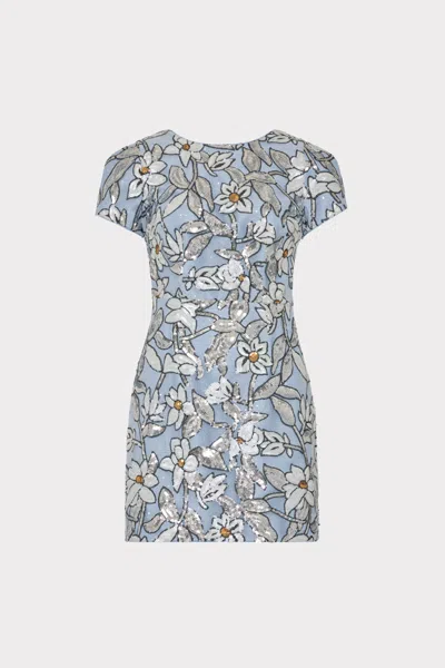 Milly Rowen Floral Sequins Mini Dress In Blue